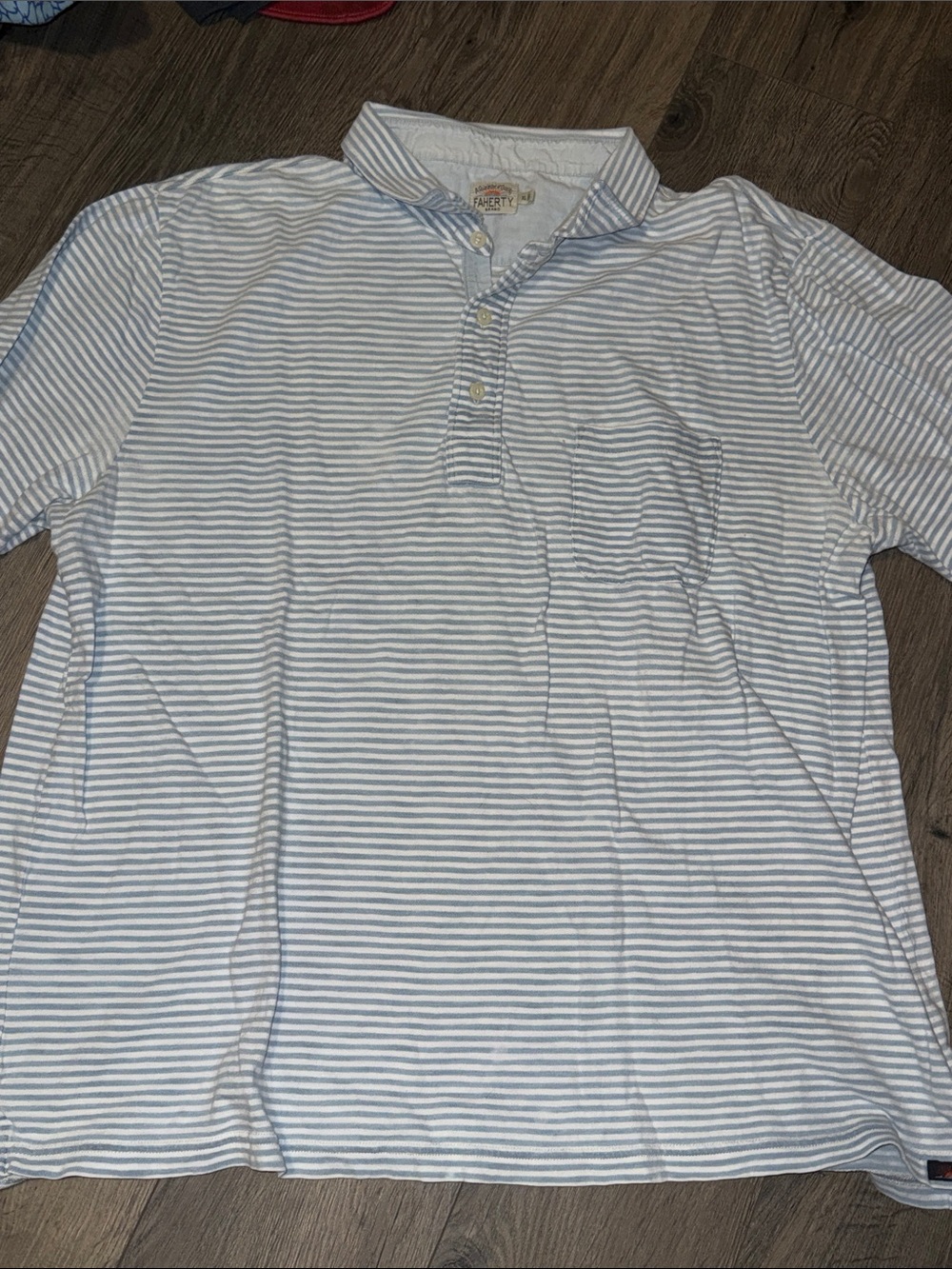 Faherty Light Blue & White Striped Polo